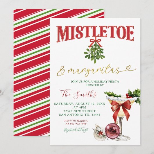 Mistletoe & Margaritas Winter Holiday Fiesta Party 招待状 (正面/裏面)