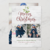 Mistletoe Merry Christmas 3 Photo Rustic Wood シーズンカード (正面/裏面)