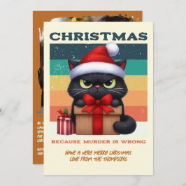 Mistletoe Modern Funny Cat Retro Christmas Photo シーズンカード