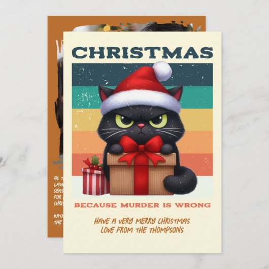 Mistletoe Modern Funny Cat Retro Christmas Photo シーズンカード (正面/裏面)