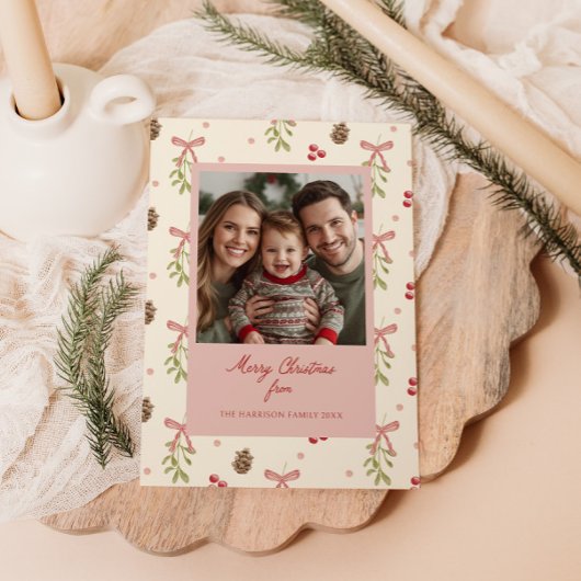 Mistletoe Pinecone Berry Pattern Photo  シーズンカード