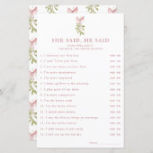 Mistletoe Pink Bow Bridal Shower She Said He Said (正面/裏面)