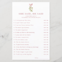 Mistletoe Pink Bow Bridal Shower She Said He Said