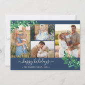 Mistletoe Tigsフォトコラージュネイビーハッピーホリデー シーズンカード (正面)