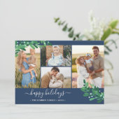 Mistletoe Tigsフォトコラージュネイビーハッピーホリデー シーズンカード (スタンド正面)