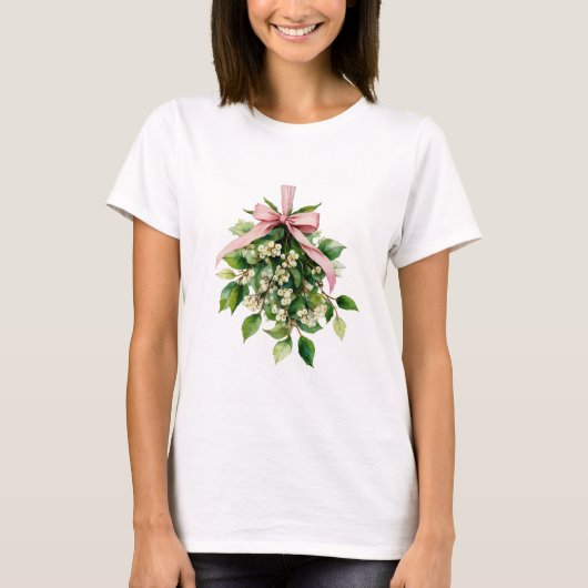 Mistletoe with Pink Ribbon Tシャツ (正面)