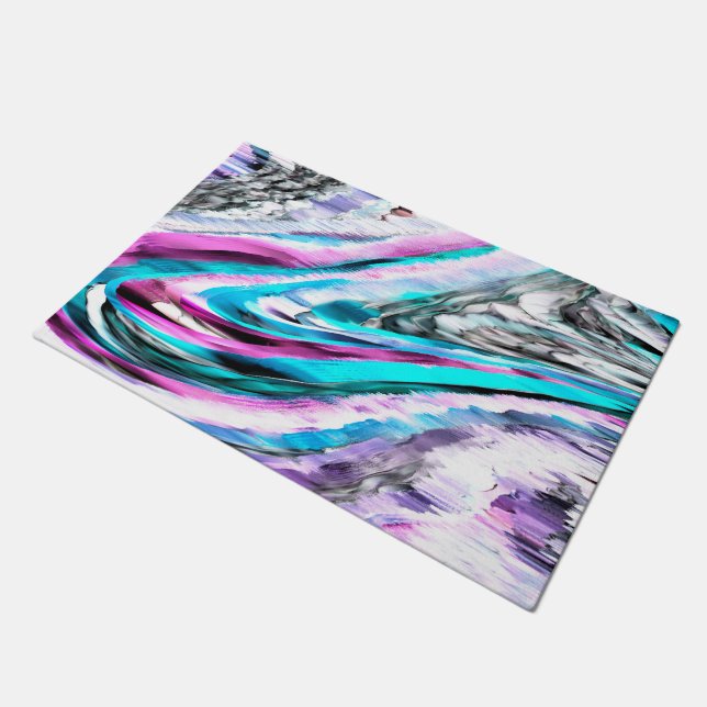 Misto de gradiente e chuviscado, ciano e pink ドアマット (アングル)