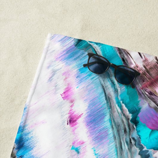 Misto de gradiente e chuviscado, ciano e pink ビーチタオル (インサイチュ)