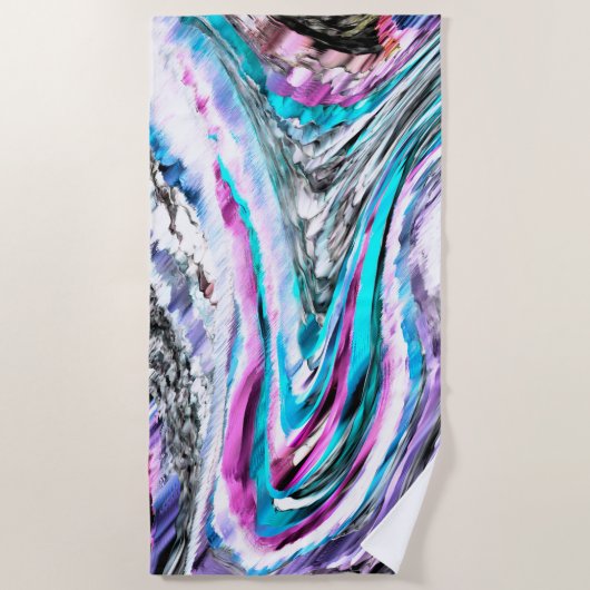 Misto de gradiente e chuviscado, ciano e pink ビーチタオル (正面)