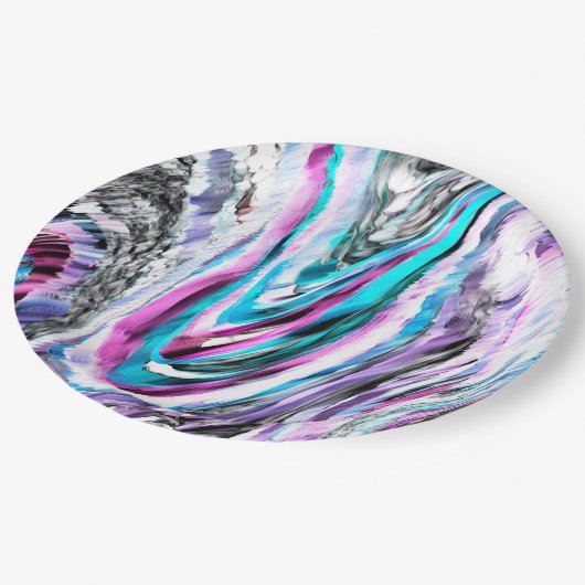 Misto de gradiente e chuviscado, ciano e pink ペーパープレート (アングル)