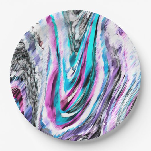 Misto de gradiente e chuviscado, ciano e pink ペーパープレート (正面)