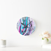 Misto de gradiente e chuviscado, ciano e pink ラウンド壁時計 (ホーム)