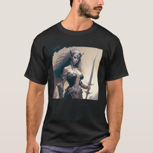 Mistress of the Shadows Female Dark Elf Warrior Tシャツ (正面)