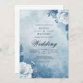 Misty Azure Floral Archway Wedding 招待状 (正面/裏面)