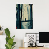Misty Bamboo Grove Art Print - Quiet Bridge Scene ポスター (ホームオフィス)