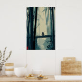 Misty Bamboo Grove Art Print - Quiet Bridge Scene ポスター (キッチン)