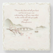  Misty Blossom Crossing Bible Verse Ceramic Tile ストーンコースター (正面)