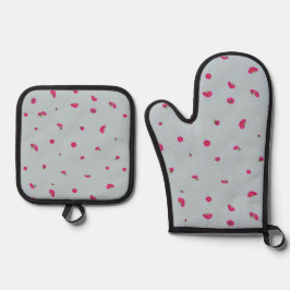Misty Blue Deep Pink Cosmos Floral Pattern 鍋つかみ&鍋敷きセット
