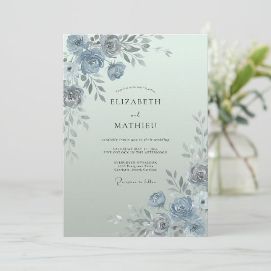 Misty Blue Ethereal Spring Wedding 招待状 (スタンド正面)