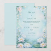 Misty Blue Ethereal Water Lily Frame Wedding 招待状 (正面/裏面)