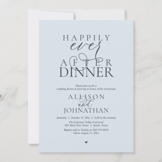 Misty Blue Happily Ever After Dinner Wedding 招待状 (正面)