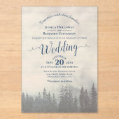 Misty Blue Mountain Pines Calligraphy Wedding アクリル招待状 (正面)