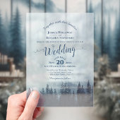 Misty Blue Mountain Pines Calligraphy Wedding アクリル招待状