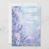 Misty Blue Romantic Lavender Gold Frame Wedding 招待状 (正面)