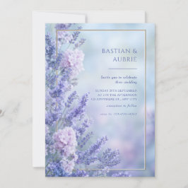 Misty Blue Romantic Lavender Gold Frame Wedding 招待状