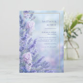Misty Blue Romantic Lavender Gold Frame Wedding 招待状 (スタンド正面)