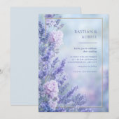 Misty Blue Romantic Lavender Gold Frame Wedding 招待状 (正面/裏面)