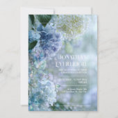 Misty Blue White Hydrangea Garden Frame Wedding 招待状 (正面)