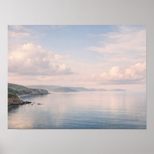 Misty Coastal Ocean Cliffs Pastel Sky Landscape ポスター (正面)