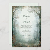Misty Emerald Forest Path Romantic Woodland 招待状 (正面/裏面)