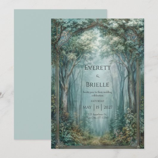Misty Enchanted Forest Arch Wedding 招待状 (正面/裏面)