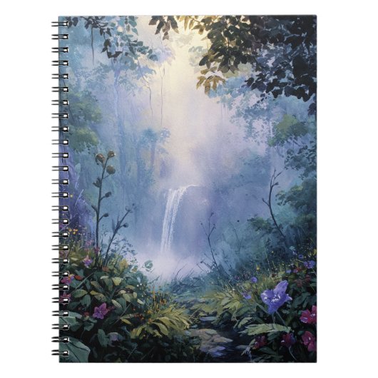 Misty Enchanted Forest Waterfall Art Notebook ノートブック (正面)