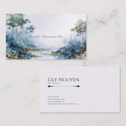 Misty Forest Gold Accented Serene Landscape 名刺 (正面/裏面)