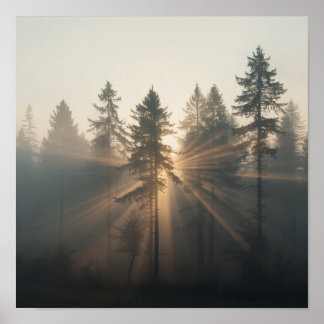 Misty Forest Morning Landscape ポスター