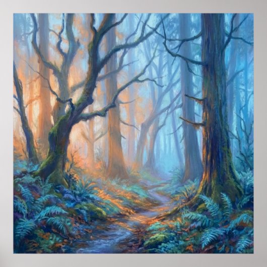 Misty Forest Mystic Path  - Pastel Painting Style ポスター (正面)