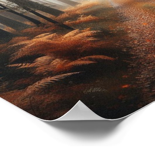 Misty Forest Trail in Autumn Glow – Poster ポスター (角)