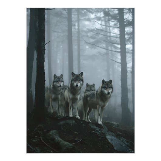 Misty Forest Wolf Pack フォトプリント (正面)