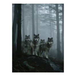 Misty Forest Wolf Pack ポスター