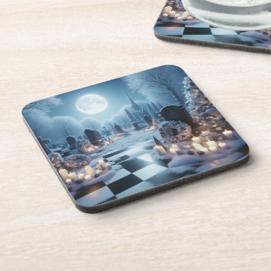 Misty Graveyard Christmas | Gothic Holiday Decor コースター (左側)
