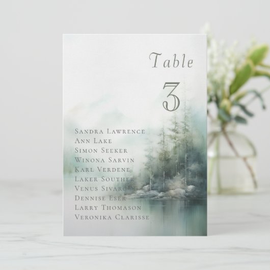 Misty green forest Wedding Table Seating Card 招待状 (スタンド正面)