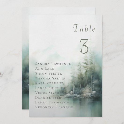 Misty green forest Wedding Table Seating Card 招待状 (正面/裏面)