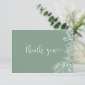 Misty Green White Floral Script Thank You Note Car サンキューカード (スタンド正面)