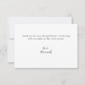 Misty Green White Floral Script Thank You Note Car サンキューカード (裏面)