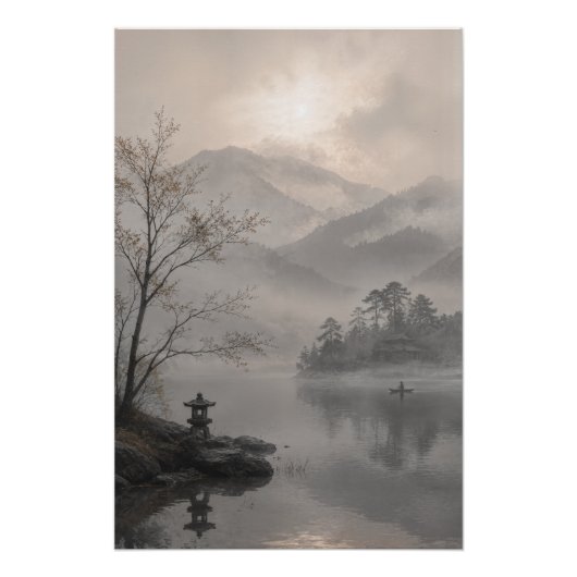 Misty Japanese Mountain Wall Art Poster ポスター (正面)