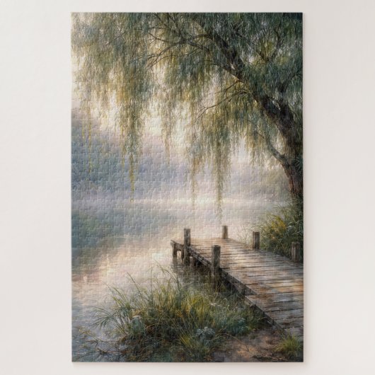 Misty Lake Dock with Willow Tree ジグソーパズル (縦)