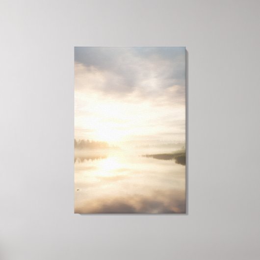 Misty Lake Sunrise Golden Reflection キャンバスプリント (正面)